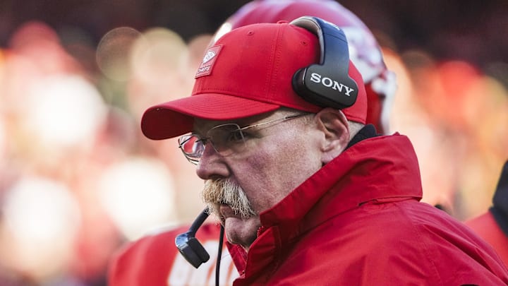 Dec 14, 2025; Kansas City, Missouri, USA; Kansas City Chiefs head coach Andy Reid stands on the sideline during the fourth quarter against the Los Angeles Chargers at GEHA Field at Arrowhead Stadium. Mandatory Credit: Denny Medley-Imagn Images Dec 14, 2025; Kansas City, Missouri, USA; Kansas City Chiefs head coach Andy Reid stands on the sideline during the fourth quarter against the Los Angeles Chargers at GEHA Field at Arrowhead Stadium. Mandatory Credit: Denny Medley-Imagn Images
