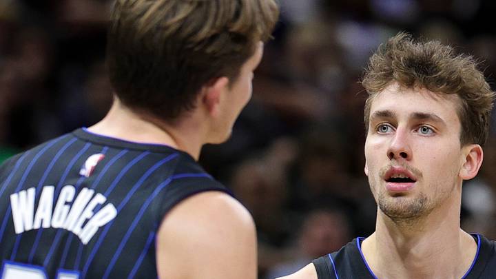 Dec 1, 2023; Orlando, Florida, USA; Orlando Magic center Moritz Wagner (21) speaks to forward Franz Wagner (22) during a break in play against the Washington Wizards in the second quarter at Amway Center. Mandatory Credit: Nathan Ray Seebeck-USA TODAY Sports Dec 1, 2023; Orlando, Florida, USA; Orlando Magic center Moritz Wagner (21) speaks to forward Franz Wagner (22) during a break in play against the Washington Wizards in the second quarter at Amway Center. Mandatory Credit: Nathan Ray Seebeck-USA TODAY Sports