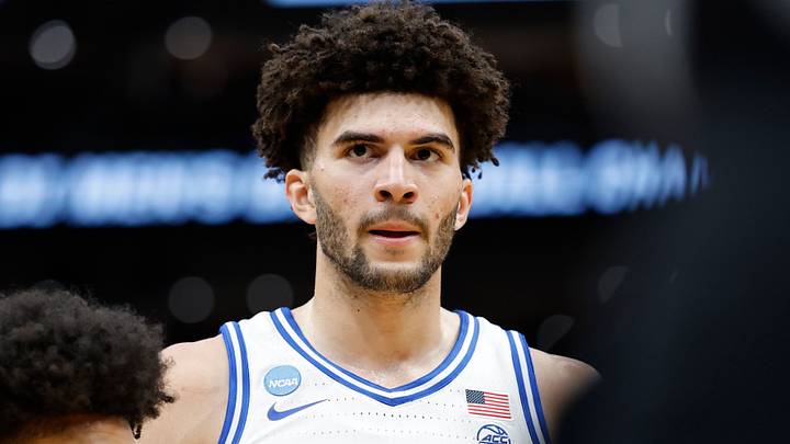 Mar 29, 2026; Washington, DC, USA; Duke Blue Devils forward Cameron Boozer (12) waits for the ball to be thrown into play as UConn Huskies forward Jaylin Stewart (3) defends in the first half during an Elite Eight game of the East Regional of the men's 2026 NCAA Tournament at Capital One Arena. Mandatory Credit: Amber Searls-Imagn Images