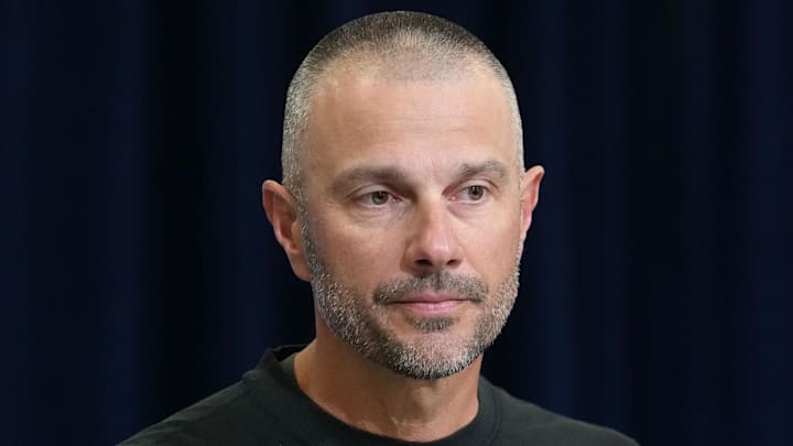 Feb 24, 2026; Indianapolis, IN, USA; Las Vegas Raiders general manager John Spytek speaks at the NFL Scouting Combine at the Indiana Convention Center. Mandatory Credit: Kirby Lee-Imagn Images Feb 24, 2026; Indianapolis, IN, USA; Las Vegas Raiders general manager John Spytek speaks at the NFL Scouting Combine at the Indiana Convention Center. Mandatory Credit: Kirby Lee-Imagn Images
