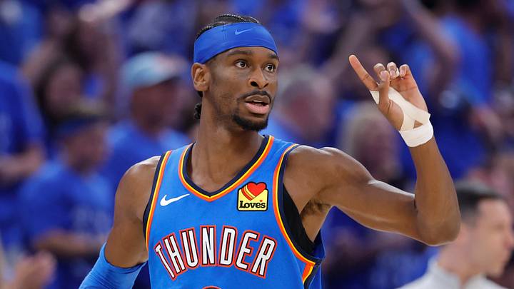 May 30, 2026; Oklahoma City, Oklahoma, USA; Oklahoma City Thunder guard Shai Gilgeous-Alexander (2) reacts in the second quarter against the San Antonio Spurs during game seven of the western conference finals for the 2026 NBA playoffs at Paycom Center. Mandatory Credit: Alonzo Adams-Imagn Images