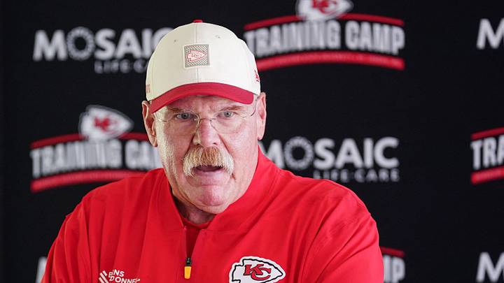 Aug 3, 2026; Kansas City, MO, USA; Kansas City Chiefs   head coach Andy Reid speaks to media after training camp at Missouri Western University. Mandatory Credit: Denny Medley-Imagn Images