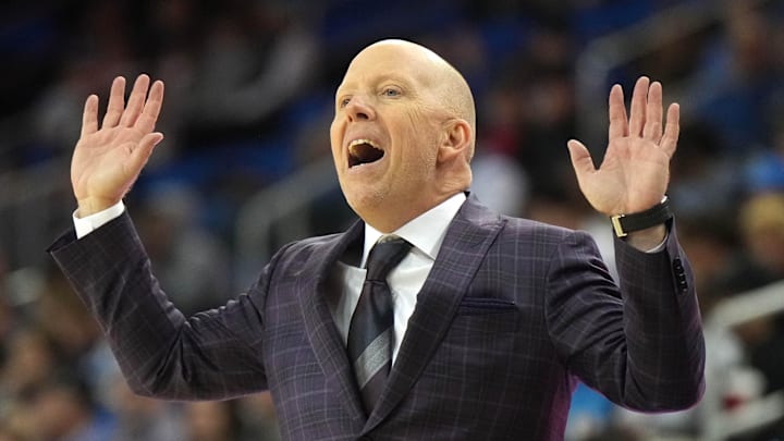 Nov 26, 2024; Los Angeles, California, USA; UCLA Bruins head coach Mick Cronin reacts during a game against the Southern Utah Thunderbirds at Pauley Pavilion presented by Wescom. Mandatory Credit: Kirby Lee-Imagn Images Nov 26, 2024; Los Angeles, California, USA; UCLA Bruins head coach Mick Cronin reacts during a game against the Southern Utah Thunderbirds at Pauley Pavilion presented by Wescom. Mandatory Credit: Kirby Lee-Imagn Images