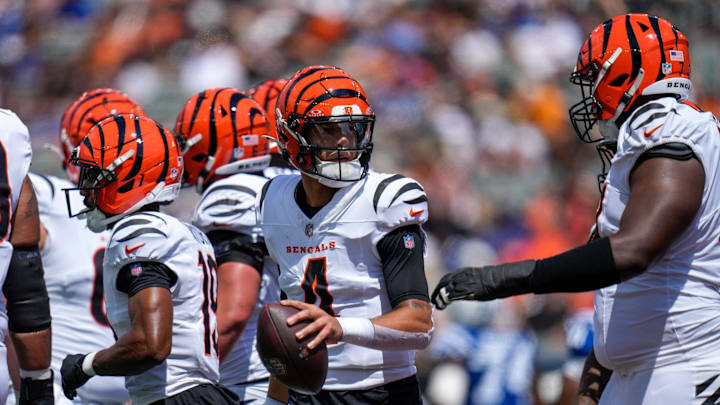 Cincinnati Bengals quarterback Desmond Ridder (4) walks off after running in a touchdown in the second quarter of the NFL Preseason Week 3 game between the Cincinnati Bengals and the Indianapolis Colts at Paycor Stadium in Cincinnati on Saturday, Aug. 23, 2025. The Colts led 24-7 at halftime. Cincinnati Bengals quarterback Desmond Ridder (4) walks off after running in a touchdown in the second quarter of the NFL Preseason Week 3 game between the Cincinnati Bengals and the Indianapolis Colts at Paycor Stadium in Cincinnati on Saturday, Aug. 23, 2025. The Colts led 24-7 at halftime.