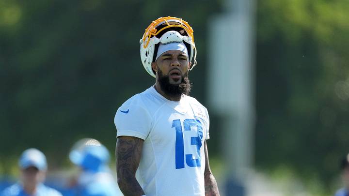 Jul 26, 2023; Costa Mesa, CA, USA; Los Angeles Chargers receiver Keenan Allen (13) reacts during training camp at Jack Hammett Sports Complex. Mandatory Credit: Kirby Lee-USA TODAY Sports Jul 26, 2023; Costa Mesa, CA, USA; Los Angeles Chargers receiver Keenan Allen (13) reacts during training camp at Jack Hammett Sports Complex. Mandatory Credit: Kirby Lee-USA TODAY Sports