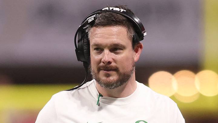 Jan 9, 2026; Atlanta, GA, USA; Oregon Ducks head coach Dan Lanning reacts during the first half of the 2025 Peach Bowl and semifinal game of the College Football Playoff against the Indiana Hoosiers at Mercedes-Benz Stadium. Mandatory Credit: Brett Davis-Imagn Images