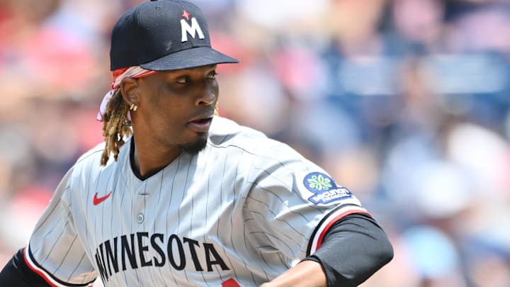 Minnesota Twins relief pitcher Jose Urena (54) throws a pitch during the first inning against the Cleveland Guardians at Progressive Field on Aug. 3. Minnesota Twins relief pitcher Jose Urena (54) throws a pitch during the first inning against the Cleveland Guardians at Progressive Field on Aug. 3.