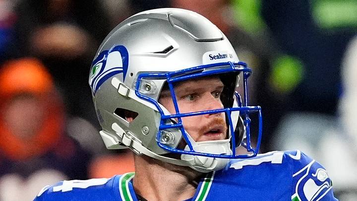 Seattle Seahawks quarterback Sam Darnold looks to throw in the second quarter against the Denver Broncos.