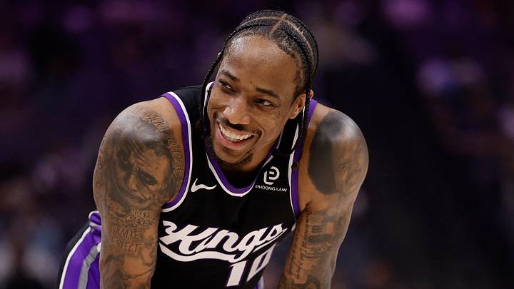 Mar 11, 2026; Sacramento, California, USA; Sacramento Kings forward/guard DeMar DeRozan (10) smiles between plays against the Charlotte Hornets during the first quarter at Golden 1 Center. Mandatory Credit: Kelley L Cox-Imagn Images Mar 11, 2026; Sacramento, California, USA; Sacramento Kings forward/guard DeMar DeRozan (10) smiles between plays against the Charlotte Hornets during the first quarter at Golden 1 Center. Mandatory Credit: Kelley L Cox-Imagn Images