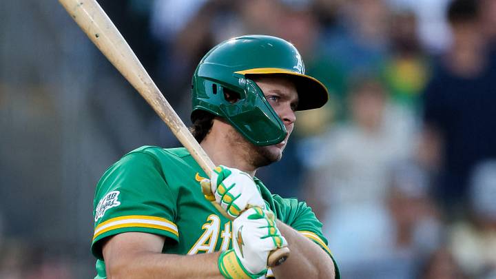 Jul 1, 2026; West Sacramento, California, USA; Athletics first baseman Nick Kurtz (16) hits a single during the fifth inning against the Los Angeles Dodgers at Sutter Health Park. Mandatory Credit: Sergio Estrada-Imagn Images Jul 1, 2026; West Sacramento, California, USA; Athletics first baseman Nick Kurtz (16) hits a single during the fifth inning against the Los Angeles Dodgers at Sutter Health Park. Mandatory Credit: Sergio Estrada-Imagn Images