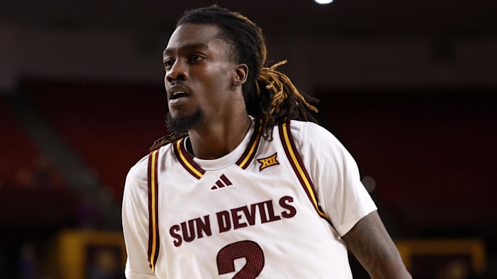 Jan 3, 2026; Tempe, Arizona, USA; Arizona State Sun Devils guard Anthony Johnson (2) against the Colorado Buffaloes at Desert Financial Arena. Mandatory Credit: Mark J. Rebilas-Imagn Images