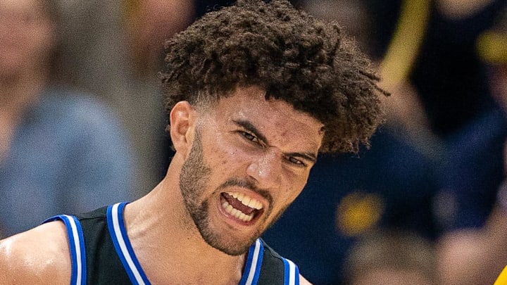 Jan 14, 2026; Berkeley, California, USA; Duke Blue Devils forward Cameron Boozer (12) celebrates after dunking the basketball against the California Golden Bears during the second half at Haas Pavilion. Mandatory Credit: Neville E. Guard-Imagn Images