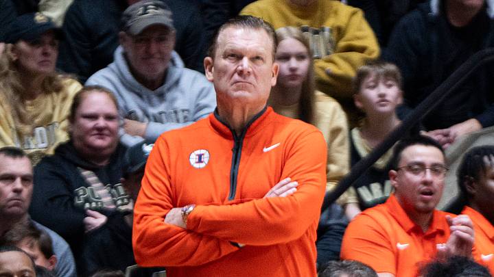 Jan 24, 2026; West Lafayette, Indiana, USA; Illinois Fighting Illini head coach Brad Underwood looks at a referee during the first half of a game against the Purdue Boilermakers at Mackey Arena. Mandatory Credit: Jacob Musselman-Imagn Images Jan 24, 2026; West Lafayette, Indiana, USA; Illinois Fighting Illini head coach Brad Underwood looks at a referee during the first half of a game against the Purdue Boilermakers at Mackey Arena. Mandatory Credit: Jacob Musselman-Imagn Images