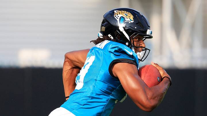 Jacksonville Jaguars wide receiver Josh Cameron (19) runs the ball during the third day of NFL Training Camp at the Miller Electric Center on Friday, July 31, 2026, in Jacksonville, Fla. Jacksonville Jaguars wide receiver Josh Cameron (19) runs the ball during the third day of NFL Training Camp at the Miller Electric Center on Friday, July 31, 2026, in Jacksonville, Fla.