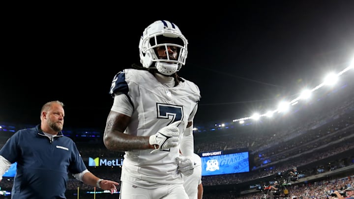 Dallas Cowboys cornerback Trevon Diggs leaves the field after an injury during the fourth quarter against the New York Giants Dallas Cowboys cornerback Trevon Diggs leaves the field after an injury during the fourth quarter against the New York Giants