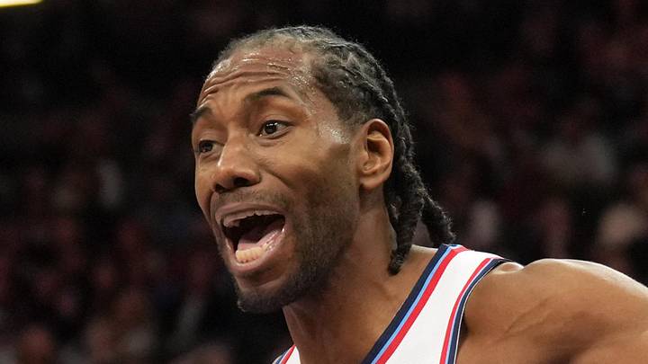 Apr 11, 2025; Sacramento, California, USA; Los Angeles Clippers forward Kawhi Leonard (2) reacts during the fourth quarter against the Sacramento Kings at Golden 1 Center. Mandatory Credit: Darren Yamashita-Imagn Images