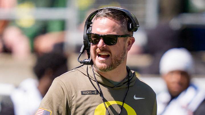 Oregon head coach Dan Lanning walks the field during the Oregon Ducks annual spring game on April 25, 2026 at Autzen Stadium in Eugene, Oregon. Oregon head coach Dan Lanning walks the field during the Oregon Ducks annual spring game on April 25, 2026 at Autzen Stadium in Eugene, Oregon.