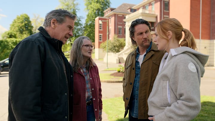 Virgin River. (L to R) Tim Matheson as Doc, Annette O'Toole as Hope McCrea, Martin Henderson as Jack Sheridan, Alexandra Breckenridge as Mel Monroe in episode 609 of Virgin River