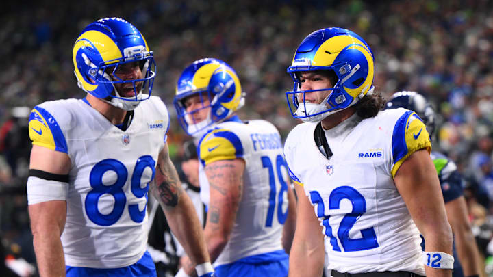 Jan 25, 2026; Seattle, WA, USA; Los Angeles Rams wide receiver Puka Nacua (12) celebrates after scoring a touchdown against the Seattle Seahawks during the second half in the 2026 NFC Championship Game at Lumen Field. Mandatory Credit: Steven Bisig-Imagn Images Jan 25, 2026; Seattle, WA, USA; Los Angeles Rams wide receiver Puka Nacua (12) celebrates after scoring a touchdown against the Seattle Seahawks during the second half in the 2026 NFC Championship Game at Lumen Field. Mandatory Credit: Steven Bisig-Imagn Images