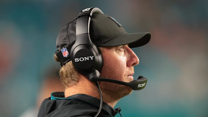 Aug 23, 2025; Miami Gardens, Florida, USA; Jacksonville Jaguars head coach Liam Coen watches from the sideline against the Miami Dolphins during the fourth quarter at Hard Rock Stadium. Mandatory Credit: Sam Navarro-Imagn Images Aug 23, 2025; Miami Gardens, Florida, USA; Jacksonville Jaguars head coach Liam Coen watches from the sideline against the Miami Dolphins during the fourth quarter at Hard Rock Stadium. Mandatory Credit: Sam Navarro-Imagn Images