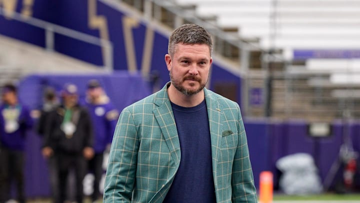 Oregon head coach Dan Lanning walks the field before the game as the Oregon Ducks take on the Washington Huskies on Nov. 29, 2025, at Husky Stadium in Seattle, Washington.