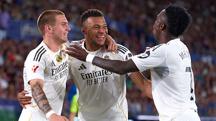 Kylian Mbappé (middle) has 11 goals in 10 La Liga games this season. 