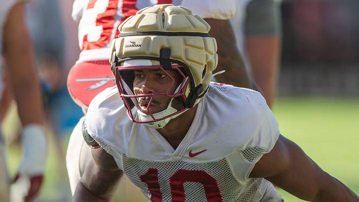 Florida State Seminoles linebacker Chris Jones (10) practices Thursday, April 9, 2026. Florida State Seminoles linebacker Chris Jones (10) practices Thursday, April 9, 2026.
