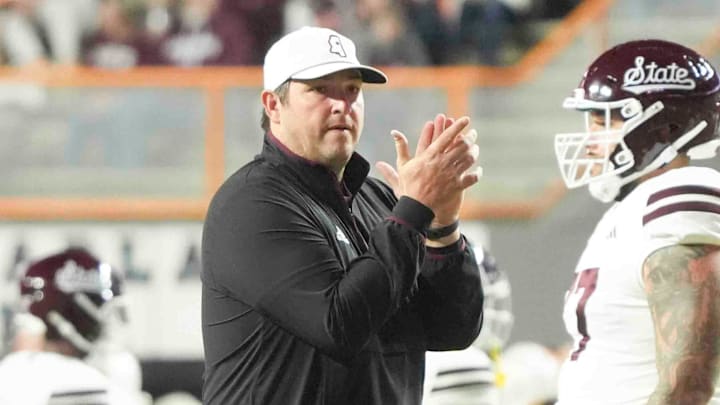 Mississippi State Bulldogs head coach Jeff Lebby reacts before a game against the Tennessee Volunteers  at Neyland Stadium.
