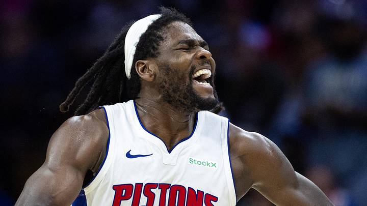Oct 30, 2024; Philadelphia, Pennsylvania, USA; Detroit Pistons center Isaiah Stewart (28) reacts after a forward Tim Hardaway Jr. (not pictured) score against the Philadelphia 76ers during the fourth quarter at Wells Fargo Center. Mandatory Credit: Bill Streicher-Imagn Images