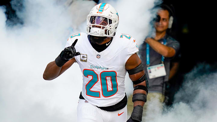Miami Dolphins linebacker Jordyn Brooks runs on the field before a game against the Buffalo Bills.
