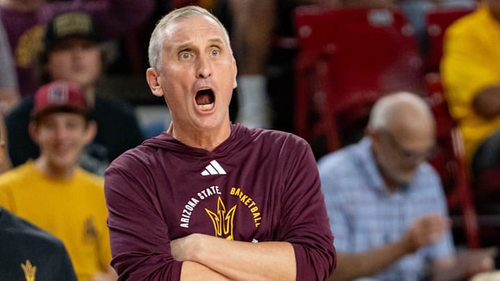 Arizona State Sun Devils Head Coach Bobby Hurley yells from the sideline during a game against the Southern Utah Thunderbirds at Desert Financial Arena in Tempe on Nov. 4, 2025.