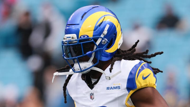 Nov 30, 2025; Charlotte, North Carolina, USA; Los Angeles Rams wide receiver Davante Adams (17) warms up before the game against the Carolina Panthers at Bank of America Stadium. Mandatory Credit: Scott Kinser-Imagn Images Nov 30, 2025; Charlotte, North Carolina, USA; Los Angeles Rams wide receiver Davante Adams (17) warms up before the game against the Carolina Panthers at Bank of America Stadium. Mandatory Credit: Scott Kinser-Imagn Images