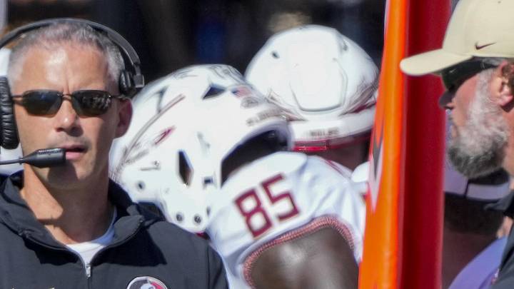 Oct 28, 2023; Winston-Salem, North Carolina, USA; Florida State Seminoles head coach Mike Norvell during the first half against the Wake Forest Demon Deacons at Allegacy Federal Credit Union Stadium. Mandatory Credit: Jim Dedmon-Imagn Images
