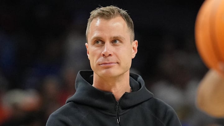 Apr 4, 2025; San Antonio, TX, USA; Duke Blue Devils head coach Jon Scheyer during a practice session for the Final Four of the 2025 NCAA tournament at Alamodome. Mandatory Credit: Robert Deutsch-Imagn Images Apr 4, 2025; San Antonio, TX, USA; Duke Blue Devils head coach Jon Scheyer during a practice session for the Final Four of the 2025 NCAA tournament at Alamodome. Mandatory Credit: Robert Deutsch-Imagn Images