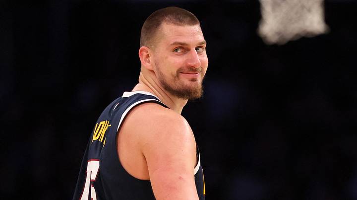 Nov 23, 2024; Los Angeles, California, USA; Denver Nuggets center Nikola Jokic (15) smiles during the first half against the Los Angeles Lakers at Crypto.com Arena. Mandatory Credit: Kiyoshi Mio-Imagn Images Nov 23, 2024; Los Angeles, California, USA; Denver Nuggets center Nikola Jokic (15) smiles during the first half against the Los Angeles Lakers at Crypto.com Arena. Mandatory Credit: Kiyoshi Mio-Imagn Images