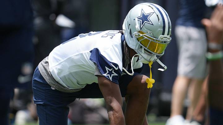 Dallas Cowboys wide receiver George Pickens stretches before practice at the Ford Center at the Star Training Facility. Dallas Cowboys wide receiver George Pickens stretches before practice at the Ford Center at the Star Training Facility.