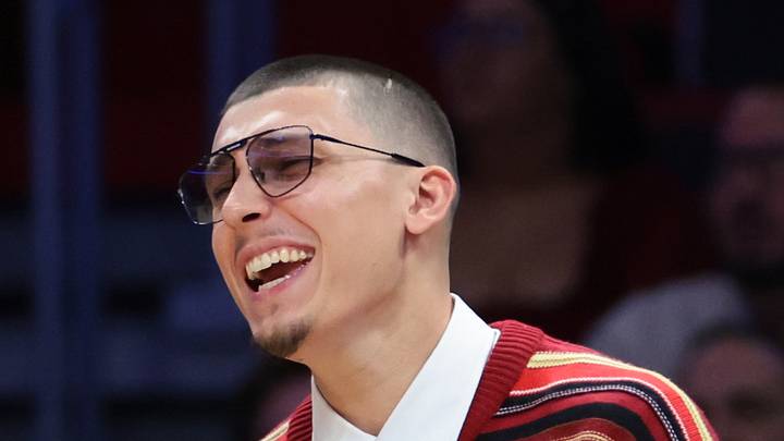 Miami Heat guard Tyler Herro (14) reacts from the bench against the Charlotte Hornets during the fourth quarter at Kaseya Center on Oct 28, 2025.