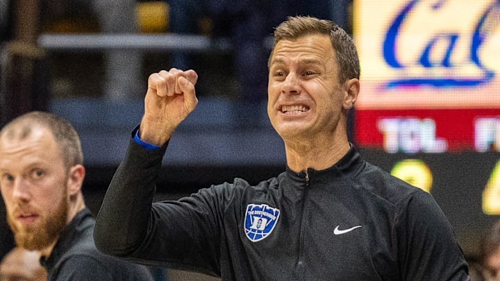 Jan 14, 2026; Berkeley, California, USA; Duke Blue Devils head coach Jon Scheyer callout plays to his team against the California Golden Bears during the second half at Haas Pavilion. Mandatory Credit: Neville E. Guard-Imagn Images Jan 14, 2026; Berkeley, California, USA; Duke Blue Devils head coach Jon Scheyer callout plays to his team against the California Golden Bears during the second half at Haas Pavilion. Mandatory Credit: Neville E. Guard-Imagn Images