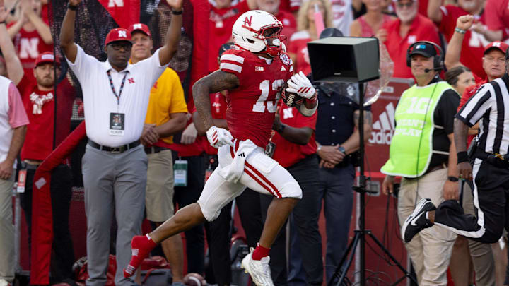 Nebraska Cornhuskers wide receiver Nyziah Hunter races for a touchdown.