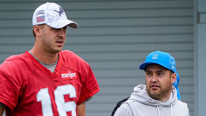 Detroit Lions quarterback Jared Goff and offensive coordinator Drew PetzingD