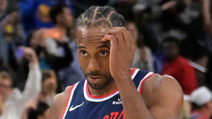 Apr 15, 2026; Inglewood, California, USA; Los Angeles Clippers forward Kawhi Leonard (2) leaves the court after being defeated by the Golden State Warriors during the play-in rounds of the 2026 NBA Playoffs at Intuit Dome. Mandatory Credit: Jayne Kamin-Oncea-Imagn Images Apr 15, 2026; Inglewood, California, USA; Los Angeles Clippers forward Kawhi Leonard (2) leaves the court after being defeated by the Golden State Warriors during the play-in rounds of the 2026 NBA Playoffs at Intuit Dome. Mandatory Credit: Jayne Kamin-Oncea-Imagn Images