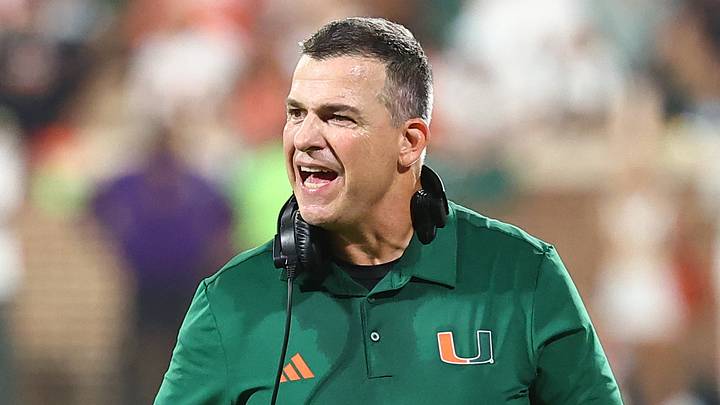 Oct 3, 2026; Clemson, South Carolina, USA;  Miami Hurricanes head coach Mario Cristobal yells after a play during the fourth quarter against the Clemson Tigers at Memorial Stadium.  Mandatory Credit: Ashley Tumlin-Imagn Images