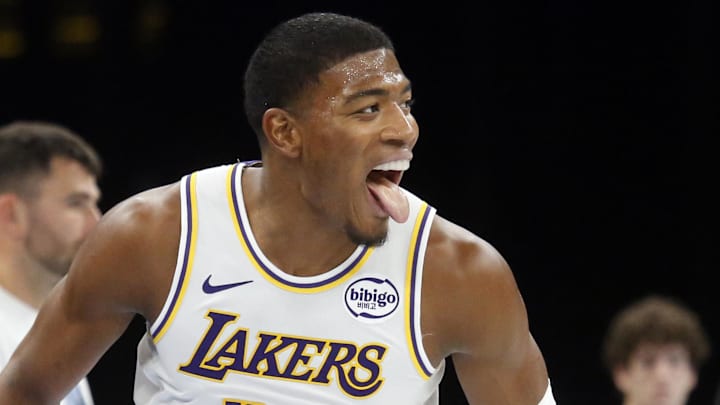 Oct 31, 2025; Memphis, Tennessee, USA; Los Angeles Lakers forward Rui Hachimura (28) reacts during the fourth quarter against the Memphis Grizzlies at FedExForum. Mandatory Credit: Petre Thomas-Imagn Images