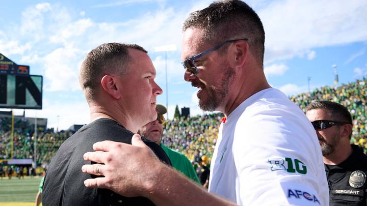 Sep 5, 2026; Eugene, Oregon, USA; Boise State Broncos head coach Spencer Danielson and Oregon Ducks head coach Dan Lanning embrace after a game at Autzen Stadium. Mandatory Credit: Troy Wayrynen-Imagn Images Sep 5, 2026; Eugene, Oregon, USA; Boise State Broncos head coach Spencer Danielson and Oregon Ducks head coach Dan Lanning embrace after a game at Autzen Stadium. Mandatory Credit: Troy Wayrynen-Imagn Images