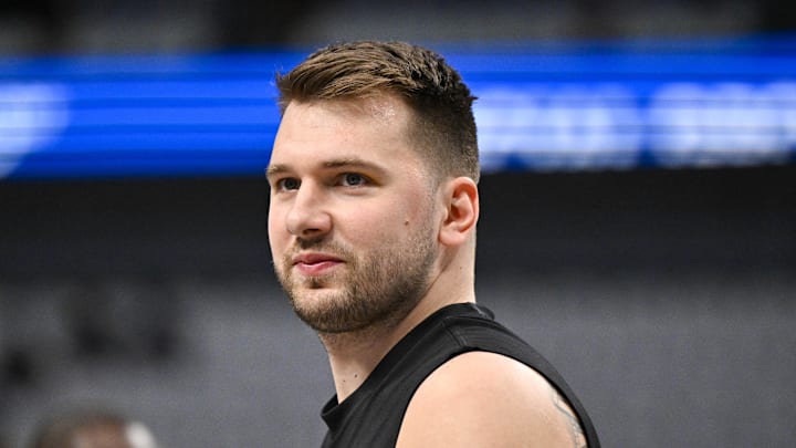 Los Angeles Lakers guard Luka Doncic warms up before the game between the Dallas Mavericks and the Los Angeles Lakers during the first quarter at the  American Airlines Center. Mandatory Credit: Jerome Miron-Imagn Images