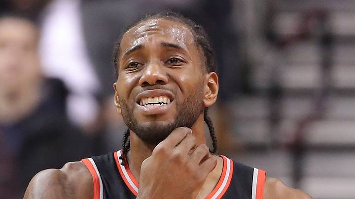 Dec 3, 2018; Toronto, Ontario, CAN; Toronto Raptors forward Kawhi Leonard (2) reacts against the Denver Nuggets at Scotiabank Arena. The Nuggets beat the Raptors 106-103. Mandatory Credit: Tom Szczerbowski-USA TODAY Sports