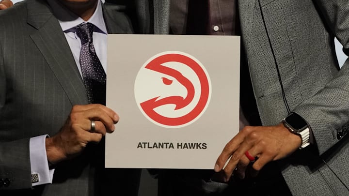 May 12, 2024; Chicago, IL, USA; Atlanta Hawks general manager Landry Fields (right) and Mark Tatum
Deputy commissioner of the NBA after the Hawks get the number one pick in the 2024 NBA Draft Lottery at McCormick Place West. Mandatory Credit: David Banks-Imagn Images May 12, 2024; Chicago, IL, USA; Atlanta Hawks general manager Landry Fields (right) and Mark Tatum
Deputy commissioner of the NBA after the Hawks get the number one pick in the 2024 NBA Draft Lottery at McCormick Place West. Mandatory Credit: David Banks-Imagn Images