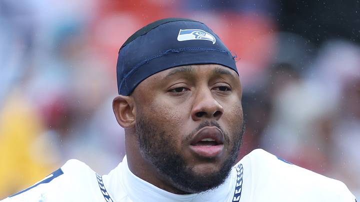 Seattle Seahawks linebacker Uchenna Nwosu looks on 