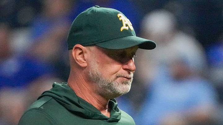 Aug 19, 2026; Kansas City, Missouri, USA; Athletics manager Mark Kotsay (7) returns to the dugout after a pitching change against the Kansas City Royals during the sixth inning at Kauffman Stadium. Mandatory Credit: Denny Medley-Imagn Images Aug 19, 2026; Kansas City, Missouri, USA; Athletics manager Mark Kotsay (7) returns to the dugout after a pitching change against the Kansas City Royals during the sixth inning at Kauffman Stadium. Mandatory Credit: Denny Medley-Imagn Images