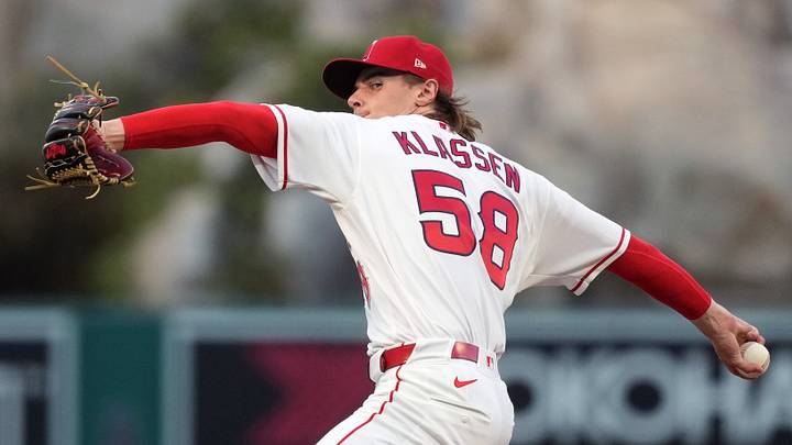 Los Angeles Angels pitcher George Klassen. Los Angeles Angels pitcher George Klassen.